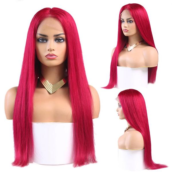 

13x4 lace front human hair wigs 99j/burgundy pre plucked hairline brazilian straight lace frontal hair wigs for women remy hair, Black