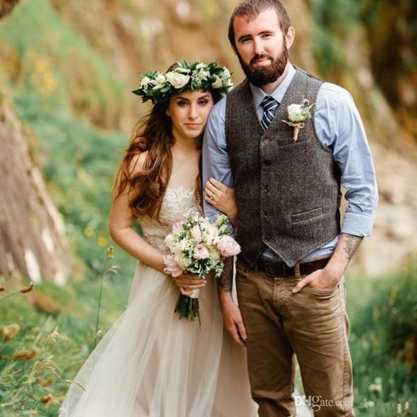 

dark gray wool groom vests 2020 farm wedding party attire groomsmen team vest slim fit men's dress suit prom garden country waistcoat c, Black