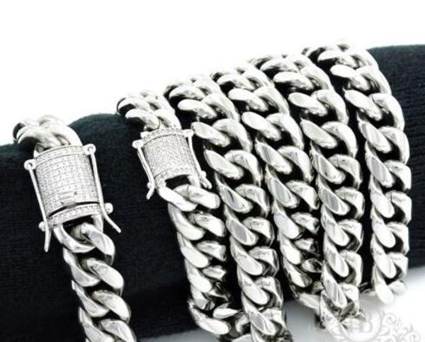 

Мужская 12мм Miami Bracelet Chain Set 925 Серебро из нержавеющей стали с бриллиантовой застежк