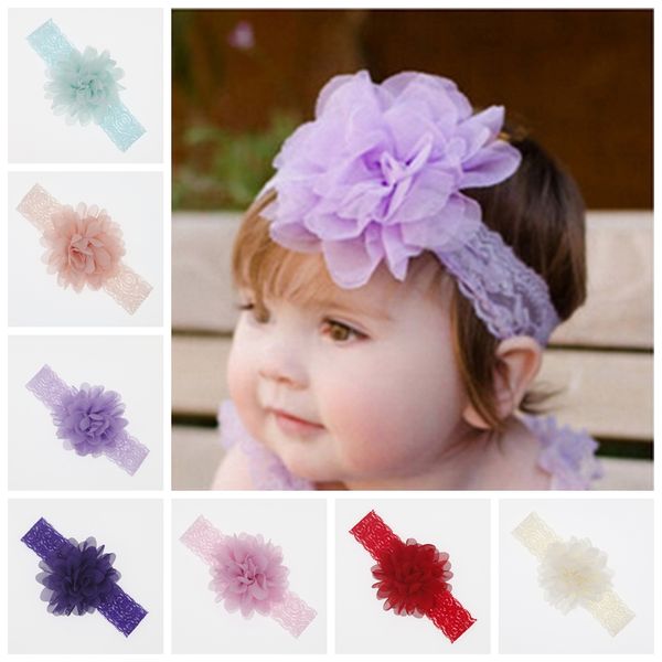 Girls Baby Kids Chiffon Flower Elastic Headbands Newborn Headwear Hair Band Gift