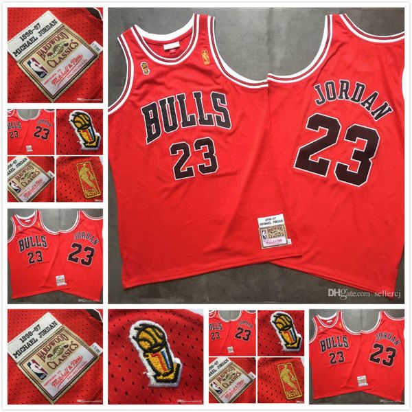 

2020 mitchell ness chicago bulls basketball nba jersey 23# michael mj dense au fabric 96-97 champion standard mesh retro red jerseys, Black