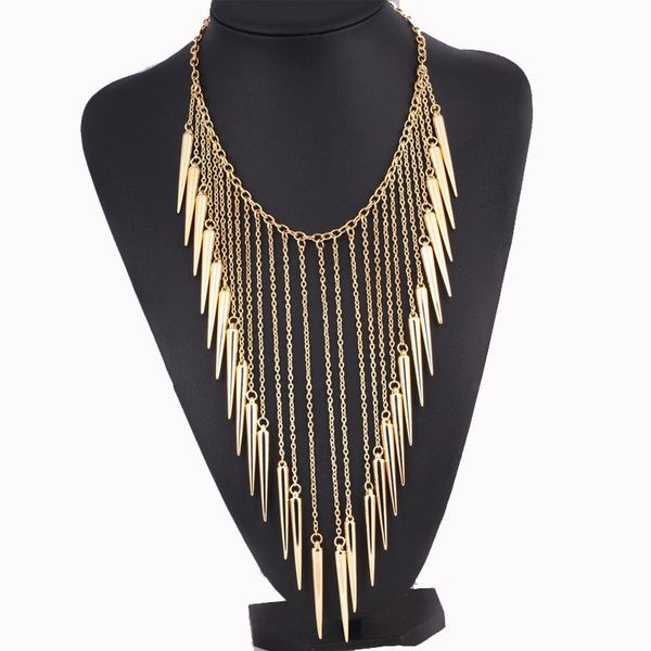 

find me 2017 brand fashion punk rivet power boho long tassels collar choker necklace vintage chain choker necklace women jewelry, Silver