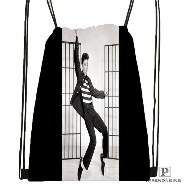 

custom elvis presley drawstring backpack bag cute daypack kids satchel (black back) 31x40cm#180612-02-17