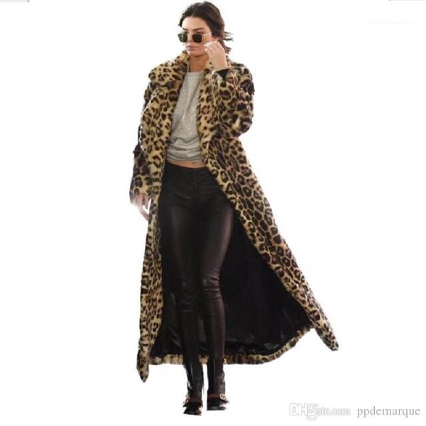 

women show spots loose warm outerwear casual women thick faux fur coat with button winter fur womens long coats leopard, Black