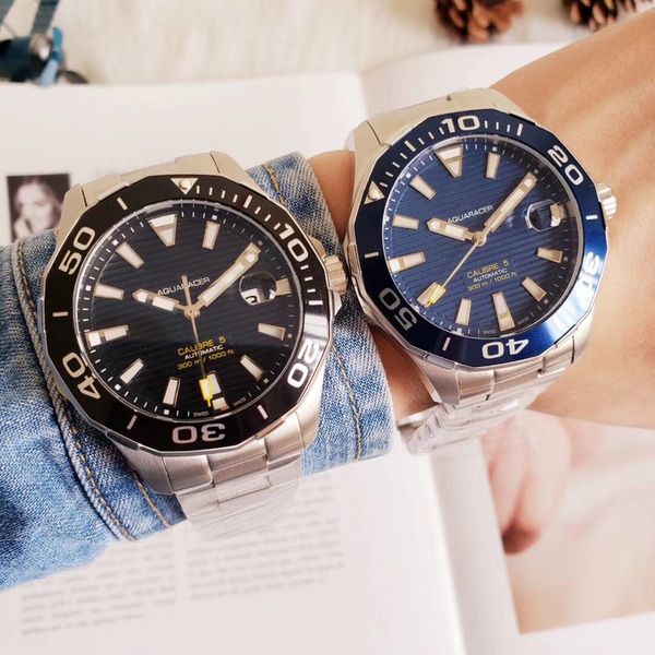 

Men luxury watch tainle teel waterproof men automatic movement mechnical 43mm aquaracer blue black dial ceramic bezel