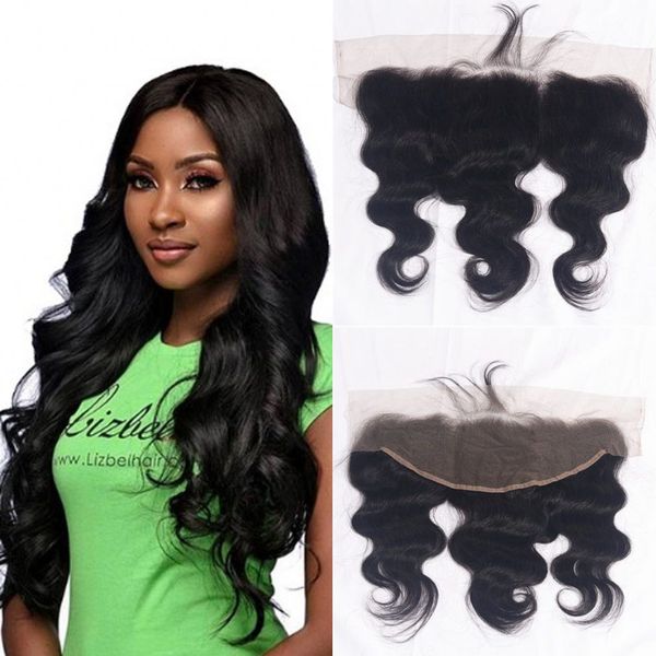 

malaysian body wave frontal with baby hair 100% unprocessed human hair 13x4 ear to ear lace frontal closure ping, Black;brown
