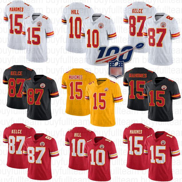 

15 patrick mahomes golden 87 travis kelce kansas city 10 tyreek hill chief red black and white jerseys, Black;red