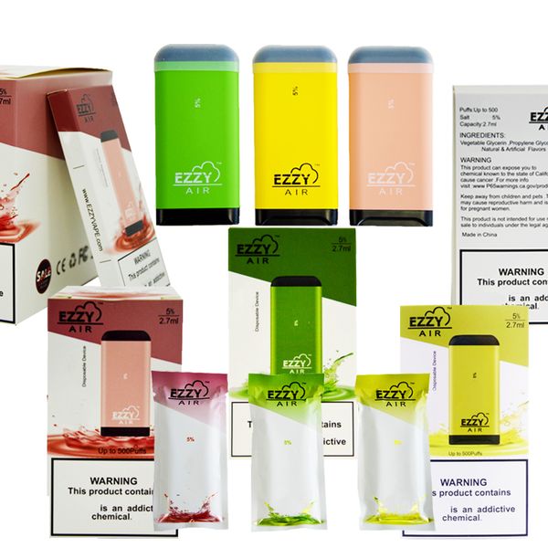 

Устройство Ezzy AIR Pod Одноразовая Vape Pen Starter Kit 450mAh аккумуляторная батарея 2,7 мл Бобы Картриджи 500 пуфы 5 Цвет Пустые тележки