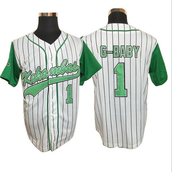 

Jarius G-Baby Evans 1 Kekambas Jersey Movie White Green Pinstripe Adult Size S M L XL 2XL 3XL