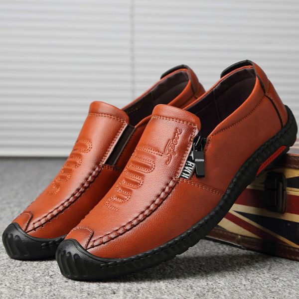 

autumn man leisure time male shoe dawdler leather shoes set foot ventilation single round shoes head, Black