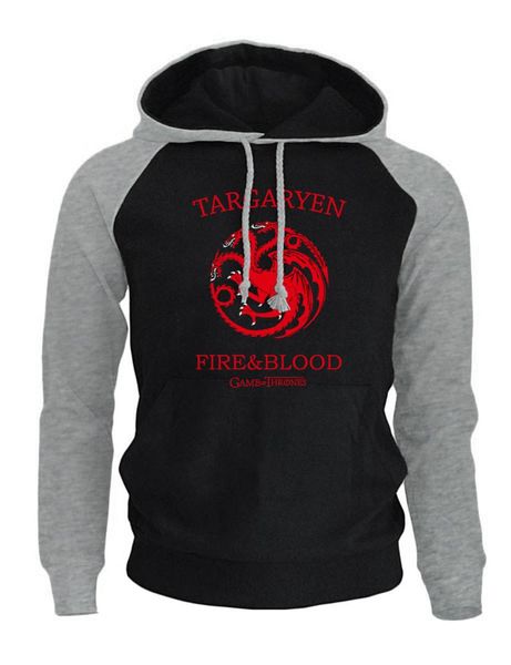 

new fashion raglan hoodies for men 2018 spring new autumn winter sweatshirt targaryen fire & blood men's clothes hip hop hoody, Black
