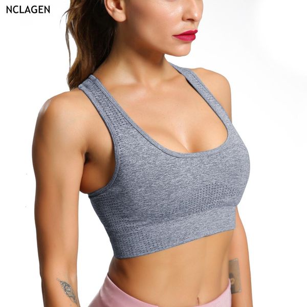 

women seamless sports bra cropped training solid yoga tank jacquard fitness underwear gym push-up workout sportswear nclagen, White;black