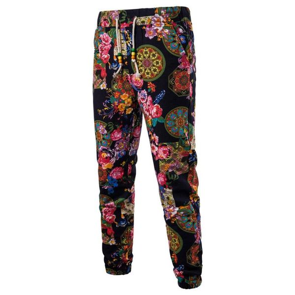 

in national customs will code printing flax leisure time pants k34, White;black