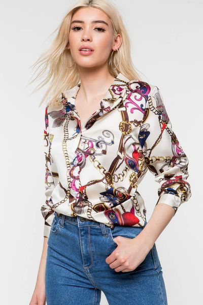 

women chemise spring printed single breast blouses 20ss new autumn fashion luxury designer shirts long sleeved, White
