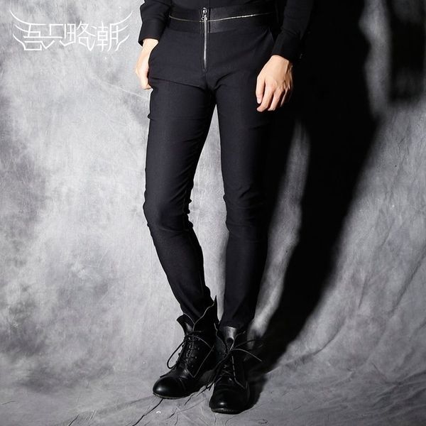 

2018 new men's clothing gd stylist fashion street personality elastic waist tight comfortable casual pants singer costumes, Black