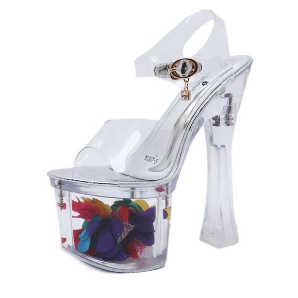 

sandals women shoes high heels 18cm crystal shoes women pumps transparent female sandals platform wedding shoes size34-43, Black