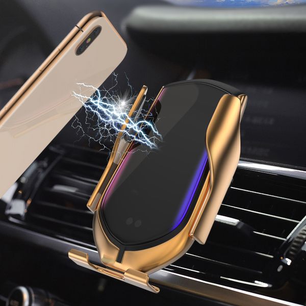 

2 colors r1 automatic clamping 10w car wireless charger infrared induction qi wireless charger car phone holder for phone