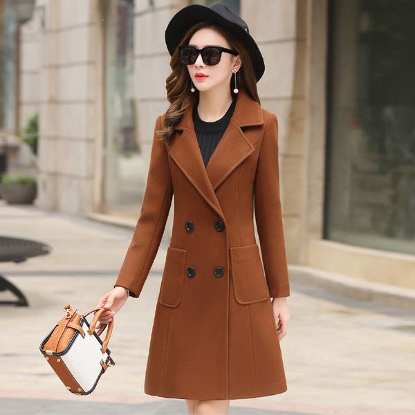 

women's wool & blends woolen coat for women fashion winter warm coats long casual turn-down collar jackets female solid buttons ourwear, Black