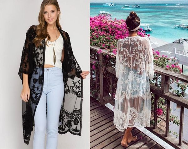 

aqdah quan leisi embroidered cardigan holiday sunscreen beach skirt bikini shirt shirt medium and long beach dress bikini blouse (four color, White;black