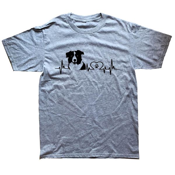 

border collie gut heartbeat black short-sleeve cotton t-shirt adults border collie life line round collar clothes t shirt, White;black