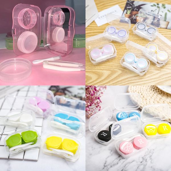 

small lens case glasses case invisible glasses contact lenses transparent companion color box cartoon contact care box portable, Blue