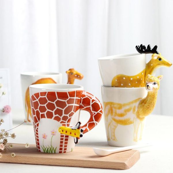 

ceramic animal mug ceramic coffee milk tea mug creative animal shape hand painted deer giraffe cow rabbit dog cat camel elephant cup lxl773q