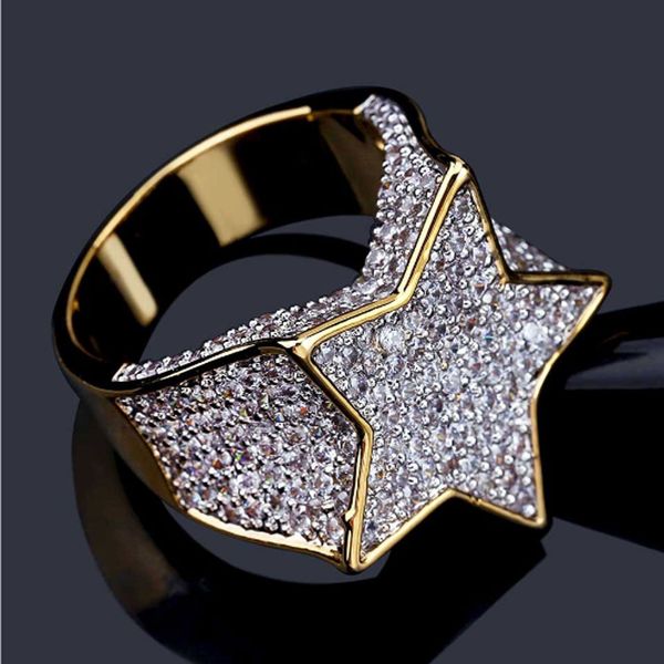 

mens super star gold cz bling bling ring micro pave фианитами имитация diamonds hip hop мужские ювелирные изделия кольца, Golden;silver