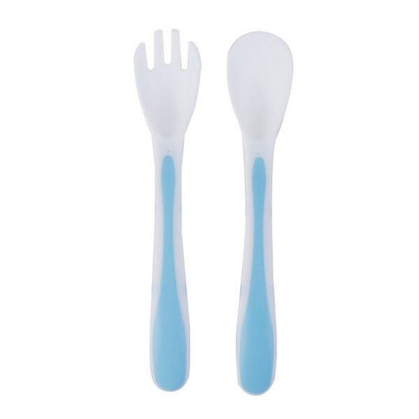 

child feeding spoon set food supplement training spoon+fork three color pp leather for up 6m