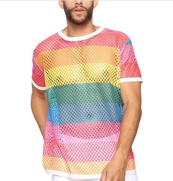 

мужские дизайнерские сетчатые футболки сексуальные выдалбливают пуловер тройники повседневные свободные короткие рукава круглый вырез футбол, White;black