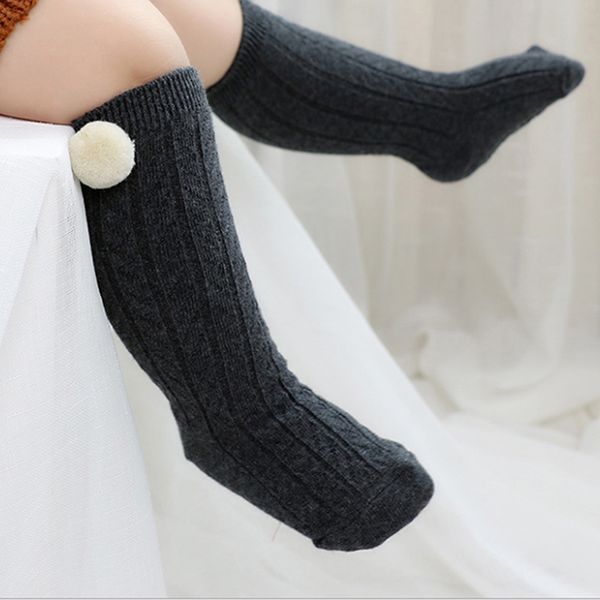 

baby knee socks cotton funny pom socks boys girls meias fashion autumn kids long knee high toddler girls brand 0-4y, Black;white