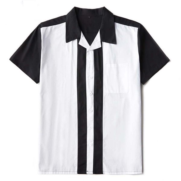 

punk streetwear shirt for coolest men new style solid color shirt men casual short sleeve beach loose casual blouse camisas, White;black