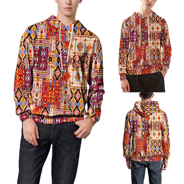 

2019 men's vintage ethnic 3d printed pattern hoodie hooded loose long sleeve support wholesale dropship, Black