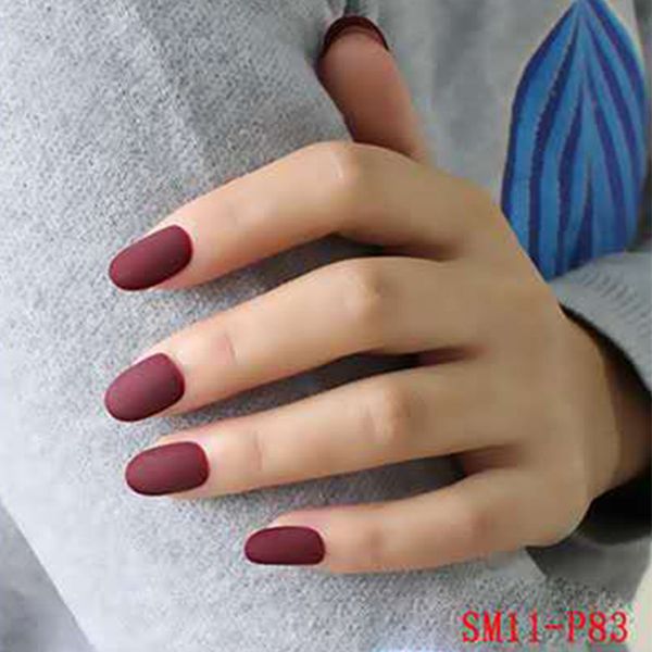 

24pcs women false nails tips diy solid color matte frosted round false nails @me88, Red;gold