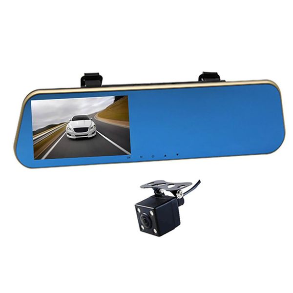 

4.3"hd car dvr rear view mirror video recorder dual cam reversing camera driving recorder hdmi video
