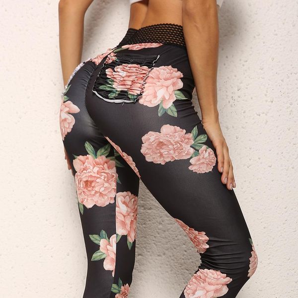 

high waist skinny pants womens hip lifting fitness leggings womens designer sports yoga pants fashion floral printed, Black;white