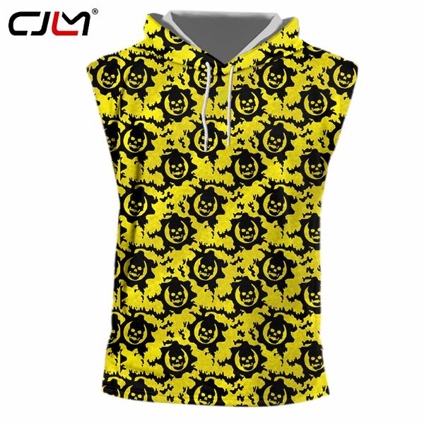 

cjlm factory direct supply original sample design 3d yellow skull print hooded tank oversized vest wholesale, White;black