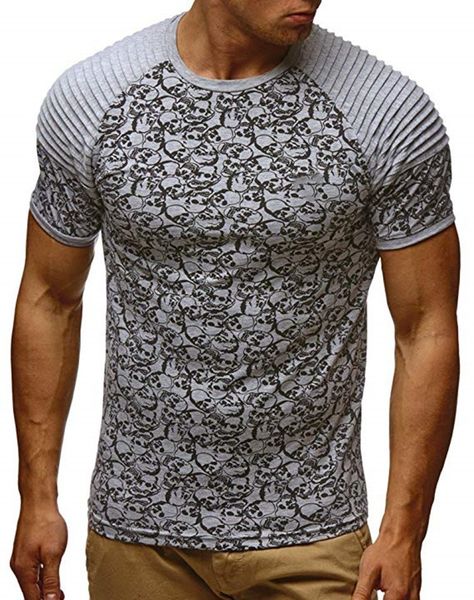 

Summer Panelled Mens T-shirt Fashion Printed Breathable Slim Tees Mens Crew Neck Tops