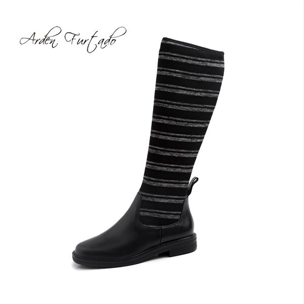 

arden furtado 2019 spring autumn fashion women's shoes ladies boots slip-on women's boots socks knee high big size, Black