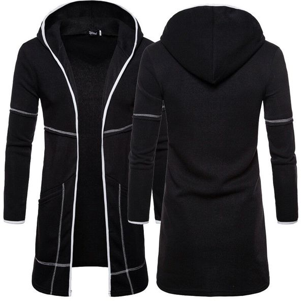 

2019 fashion brand new spring men's fashion casual coats hooded slim long thin coat jacket plain, Black