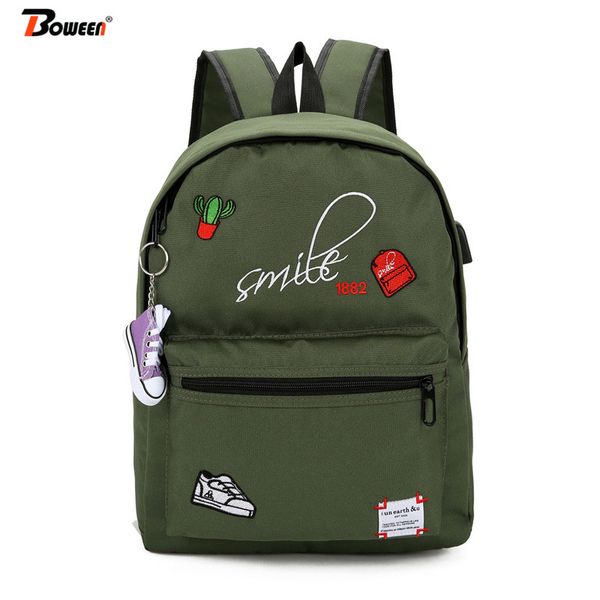 

teens women backpack for girls school bag canvas usb charging student schoolbag female teenagers bookbag black 2019 new