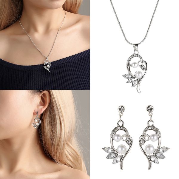 

pearl necklace earrings set hypoallergenic alloy earrings necklace jewelry for women party wedding @m23, Silver