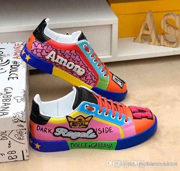 

2020 emis killa portofino dg colorful printing genuine leather casual shoes running shoes men qaulity sports sneakers trainers, Black