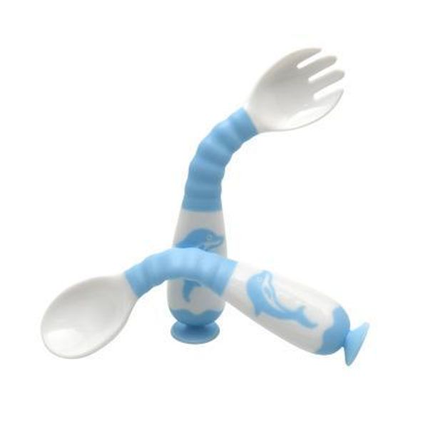 

bendable baby spoon fork set toddlers baby feeding training utensils spoon fork curved handle spoon fork easy grip tableware