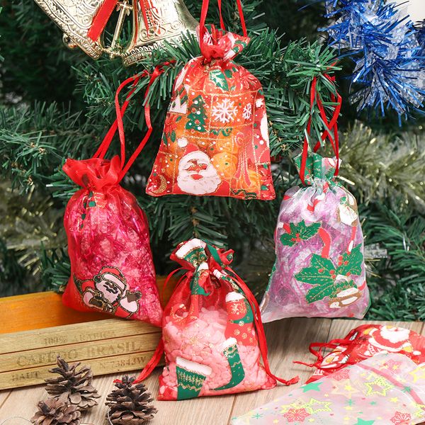 

10pcs candy packaging festival supply christmas transparent organza pouches gift bags party wedding gift bags