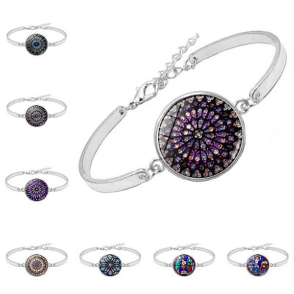 Tempo Gem Glass Charme Braceletes Rose Window Notre Dame de Paris Vintage Pulseira Pulseira Para As Mulheres Homens Acessórios de Jóias DHL Atacado