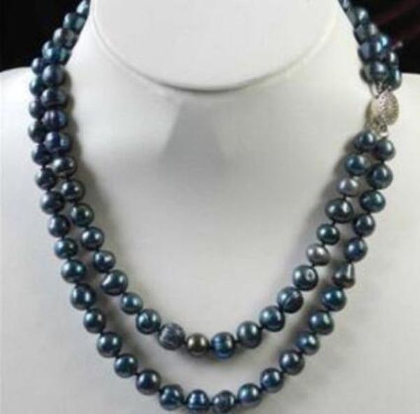 

necklace +++ black freshwater cultured pearls 2row necklace 17-18'', Silver