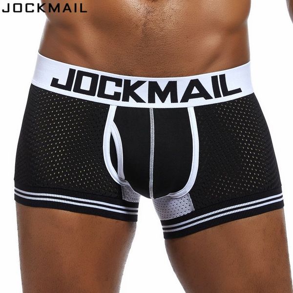 

jockmail brand boxer men mesh u pouch underwear underpants cueca cotton pants trunks boxer shorts gay male panties hot, Black;white