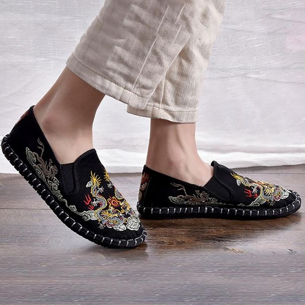 

women's casual flats shoes summer neutral embroidery dragon slip on loafer shallow flat casual shoes outdoor male