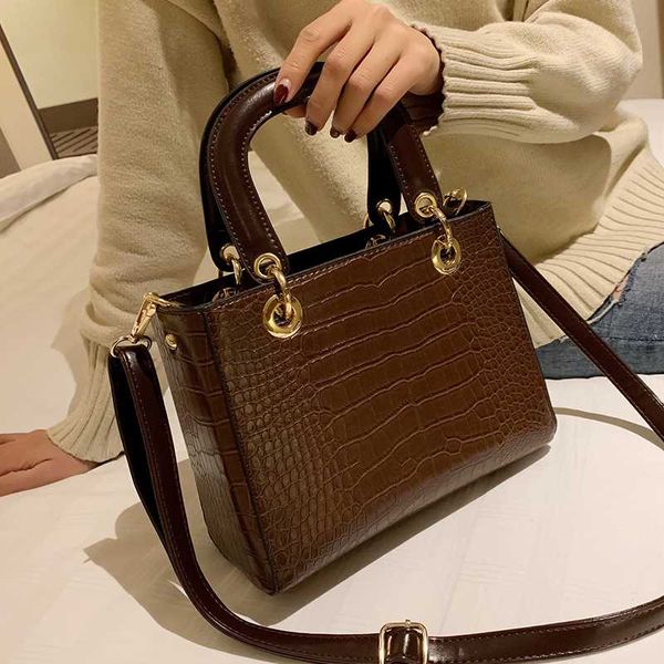 

european vintage fashion female tote bag 2020 new quality pu leather women's handbag crocodile pattern shoulder messenger bags