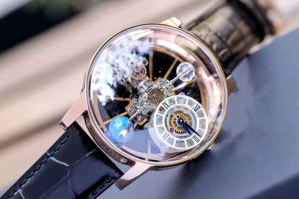 

2019 new aaa luxury watch comes with a leather strap, astro flywheel and hollowed-out rose gold mens watches